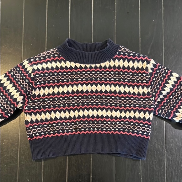 Sunday Best Aritzia Navy Blue And Pink Fair Isle Sweater Size Small - Picture 3 of 6